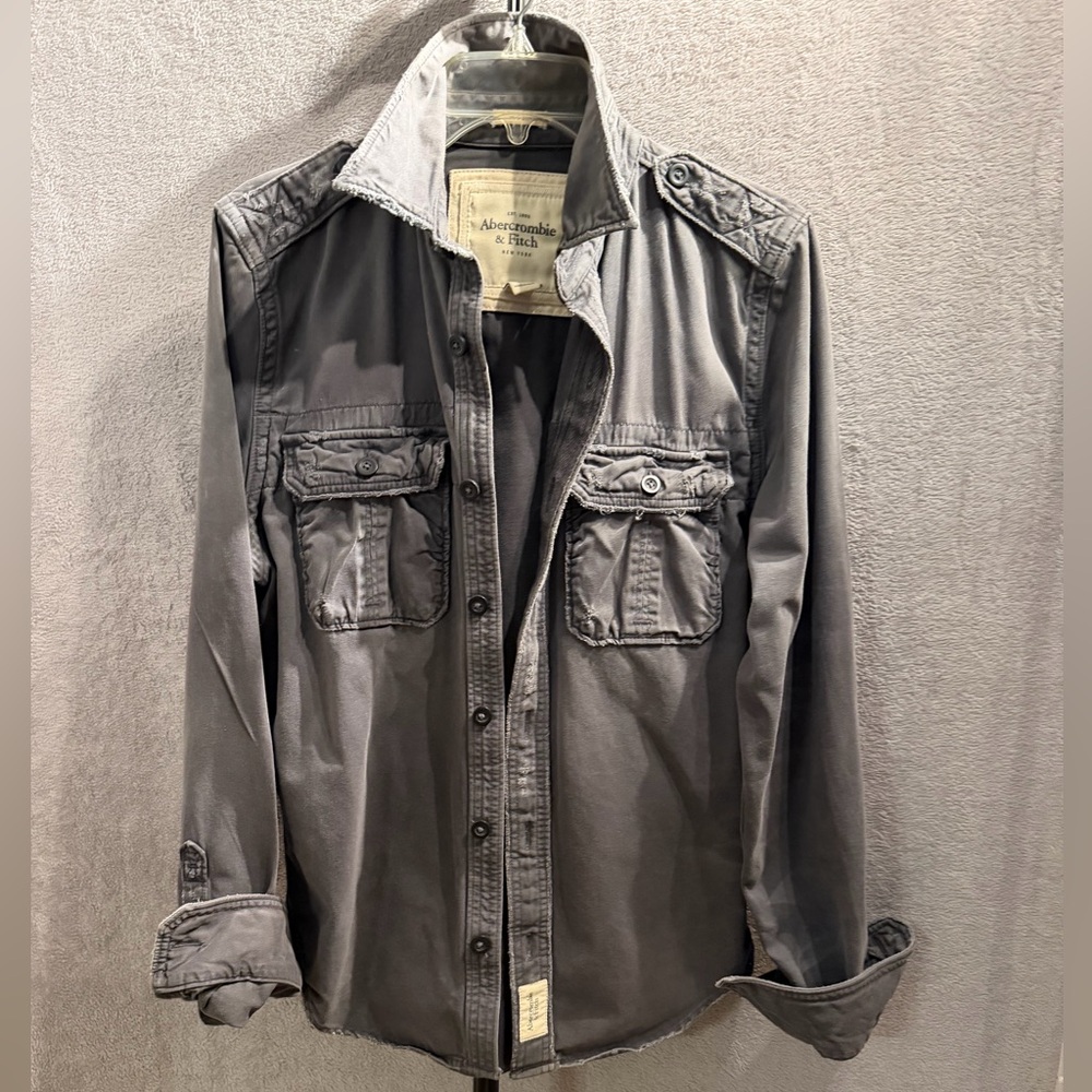 Abercrombie & Fitch Men's Slate Gray Military Field Shirt Jacket - Picture 2 of 8